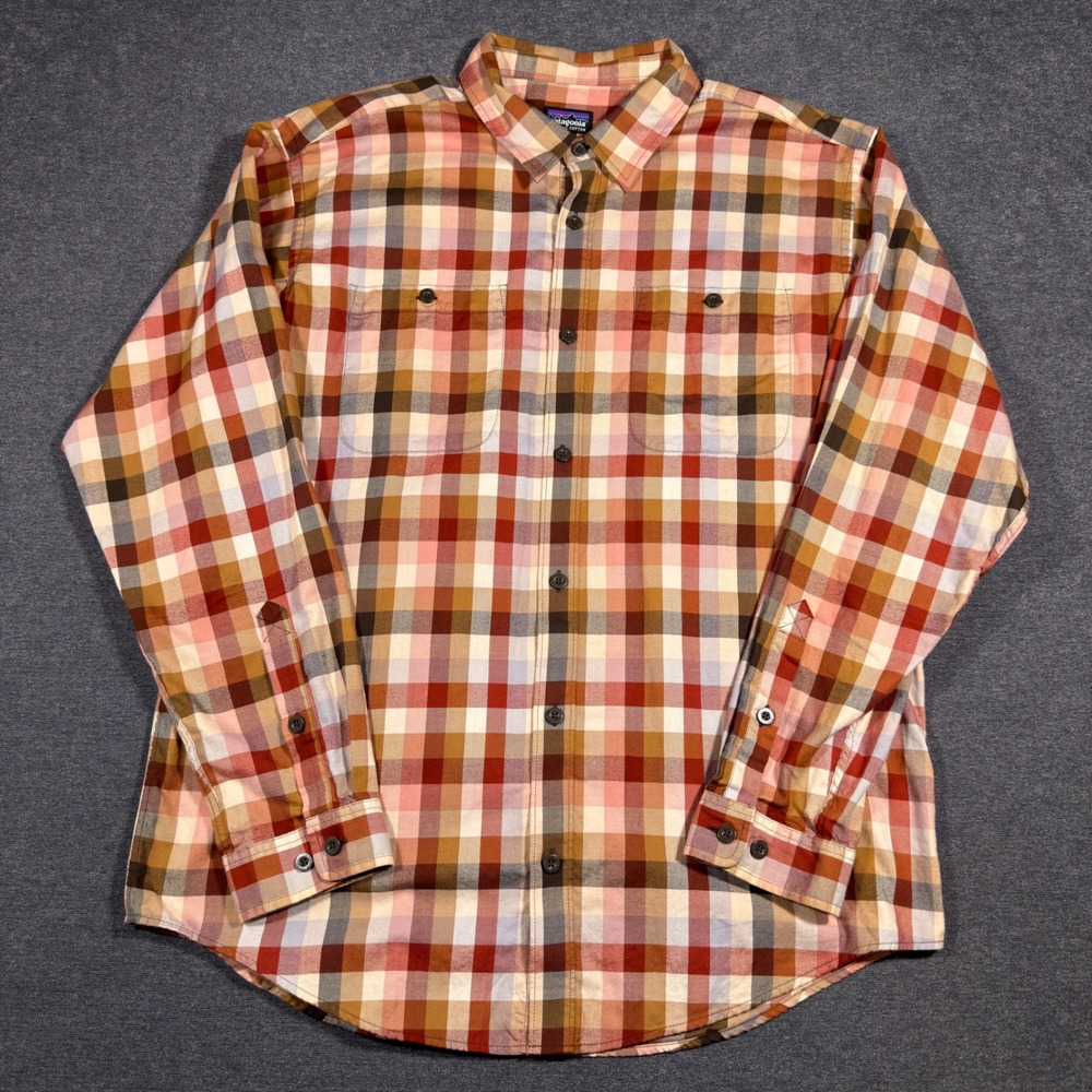 Patagonia Fjord Flannel Button Up Shirt‎ Mens L Plaid Organic Cotton Long Sleeve